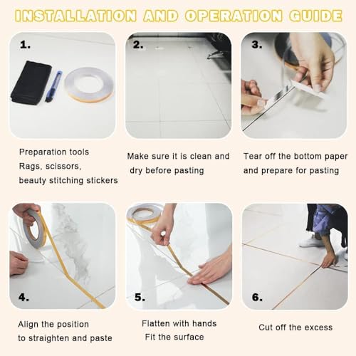 HUBTURE Tile Gap Foil Line Tape, Self-Adhesive Tile Seam Sticker, Waterproof Gap Sealing Foil Decor Tape for Wall, Cabinet, Bedroom, Living Room, Kitchen,1CM*50M (Rose) - Image 4