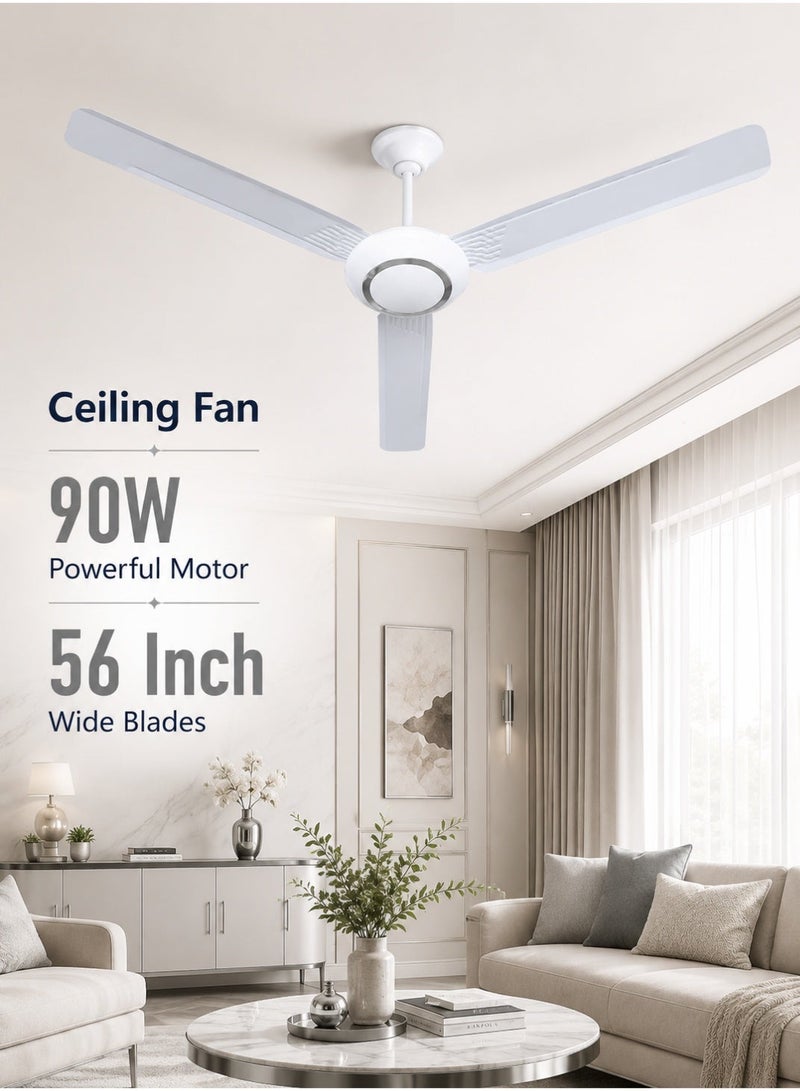 MODI 56" Three-Blade Ceiling Fan with 5-Speed Control – Indoor Use, Energy-Efficient, Quiet Operation, Ideal for Bedrooms & Living Rooms 90W (SILVER DECOR) - Image 1