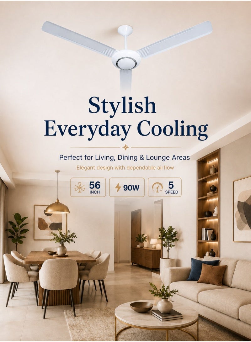 MODI 56" Three-Blade Ceiling Fan with 5-Speed Control – Indoor Use, Energy-Efficient, Quiet Operation, Ideal for Bedrooms & Living Rooms 90W (SILVER DECOR) - Image 2