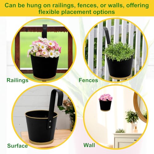 ecofynd 7 Inches Halley Railing Planters for Balcony, Hanging Pots for Plants, Wall Hanging Decorative Planters for Vertical Garden, Pack of 3 (Black) - Image 4