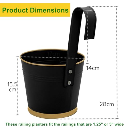 ecofynd 7 Inches Halley Railing Planters for Balcony, Hanging Pots for Plants, Wall Hanging Decorative Planters for Vertical Garden, Pack of 3 (Black) - Image 2
