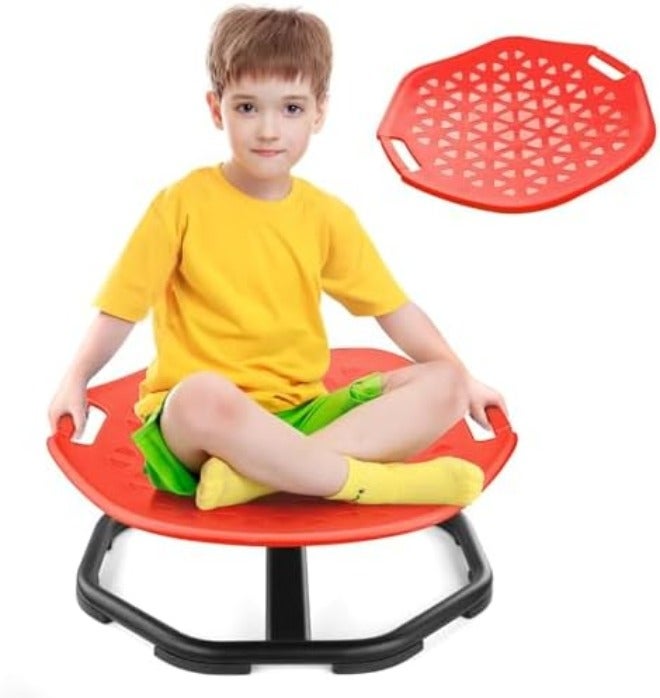 Upgraded Sensory Spinning Chair for Autistic Kids with Handles, 360° Rotating Seat for Balance and Coordination, Enhancing Motor Skills (Red)
