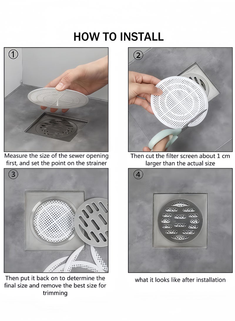 Peachjoy 4 Pieces Shower Drain Filter - Shower Hair Extension Mesh Plastic Floor Sink Strainer Can Be Cut Easy to Install and Clean - Fits Different Size Drain Openings/Bathroom/Washbasin/Tub/Kitchen - White - Image 4