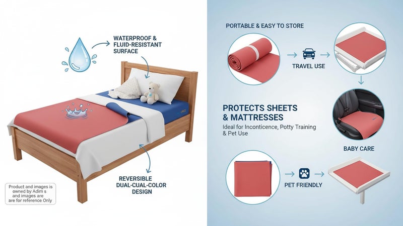 AtootFusion Waterproof Rubber Bed Protector, Reusable Mackintosh Sheet for Baby, Kids & Adults, Mattress & Crib Protection, Hospital & Home Use, Dual-Sided Red and Blue, 0.5 Meter (39x20 Inches) - Image 4