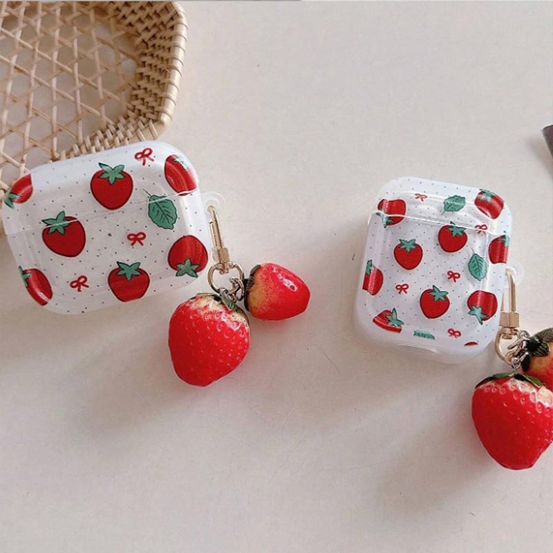 ELVRLA Earphone Case for AirPods 4, Lovely Transparent Clear Red Strawberry Case Soft Silicone Case, AirPods 4 Cover Protective Case Skin Shockproof Protector for Earbuds + Keychain - Image 2