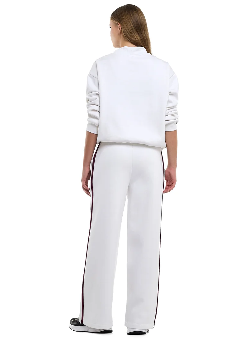 victor and jane ICONIC White & Maroon Half-Zip Sweater & Wide-Leg Jogger Set