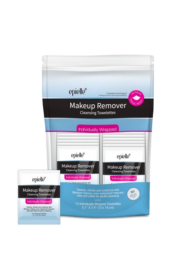 Epielle - Epielle Makeup Remover Cleansing Towelettes  15 Individual Wipes  Removes Oil Makeup  Waterproof Mascara  Korean Skincare - Image 1