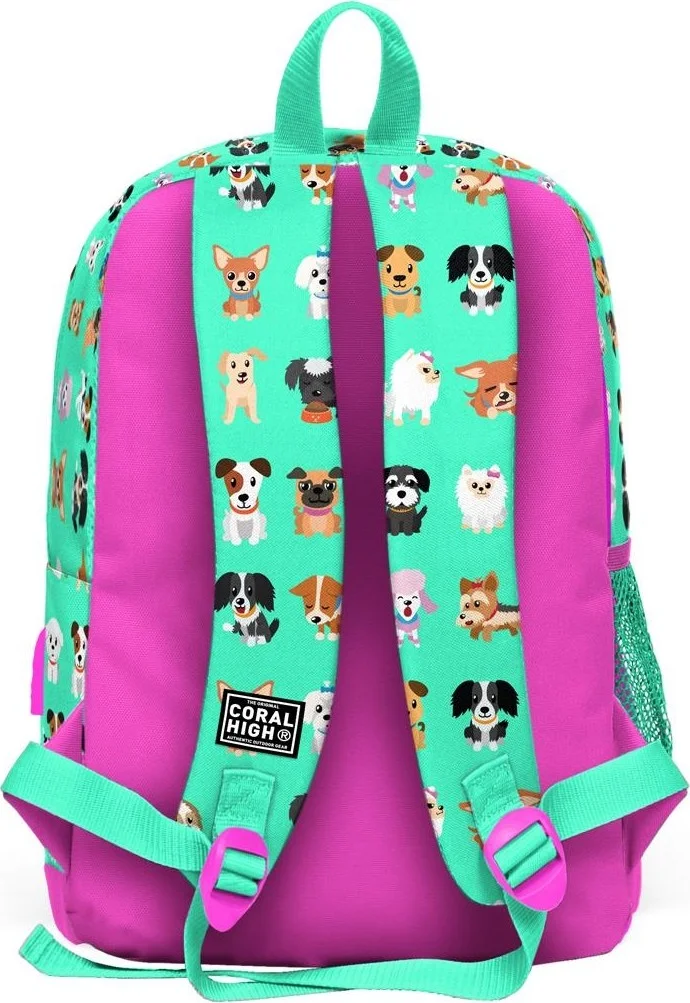 CORAL HIGH Kids Water Green Neon Pink Dog Patterned USB 3-Piece School Bag Set SET0123266