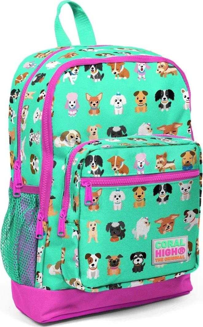 CORAL HIGH Kids Water Green Neon Pink Dog Patterned USB 3-Piece School Bag Set SET0123266
