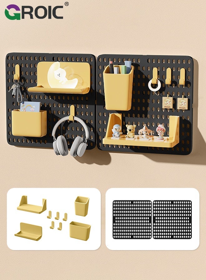 GROIC Pegboard Wall Organizer, 2PCS Black Boards with Hooks and Shelves, Duty Peg Board for Walls Home, Garage Tool Storage, Office Organization, Craft Room, Kitchen, Pegboard Combination Kit - Image 1
