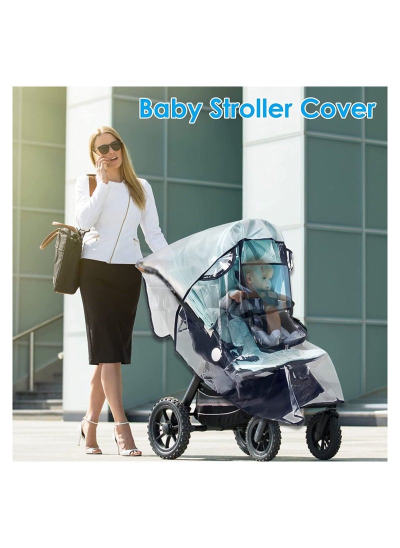SYOSI Universal Rain Cover for Pushchair Stroller Buggy Pram Transparent Pushchair Rain Cover with Zip Rain Cover for Pram Baby Travel Weather Shield Fit Most Strollers  - Image 3