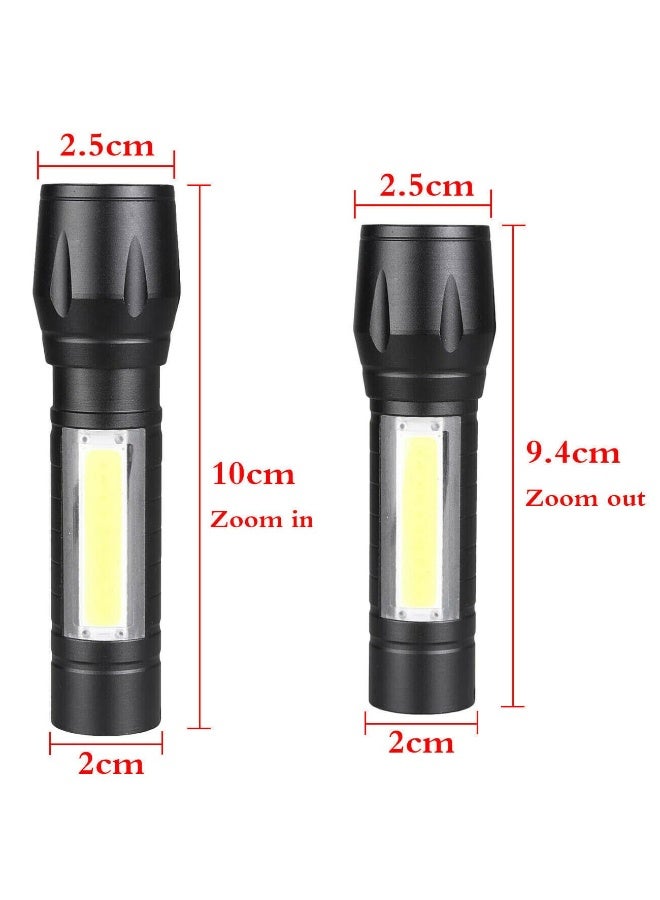 Macon Rechargeable LED Flashlight with Side COB Light, Waterproof, Zoomable Torch with Wrist Strap & Carrying Case – Black - Image 4