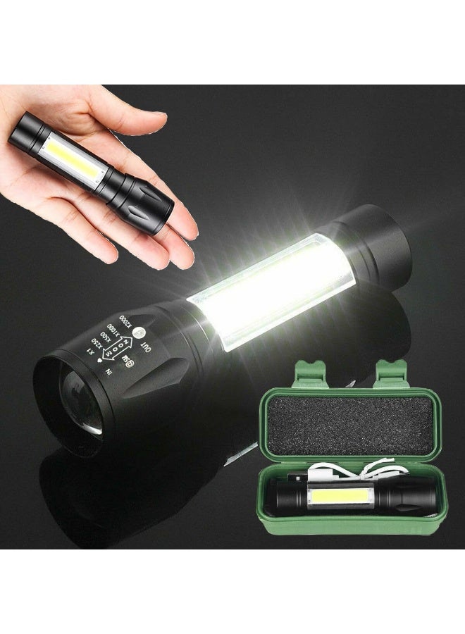 Macon Rechargeable LED Flashlight with Side COB Light, Waterproof, Zoomable Torch with Wrist Strap & Carrying Case – Black - Image 3