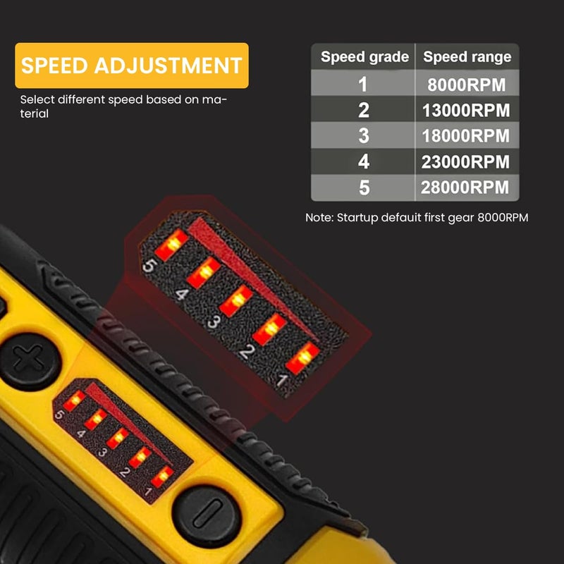 Serplex طقم قلم النقش الكهربائي ® مع 58 قطعة ملحقات، آلة حفر لاسلكية 7.2 فولت، 5 سرعات متغيرة 8000-28000 دورة في الدقيقة، قلم نقش LED قابل لإعادة الشحن بسعة 1100 مللي أمبير للخشب، الحجر، المعدن، والمجوهرات - Image 3