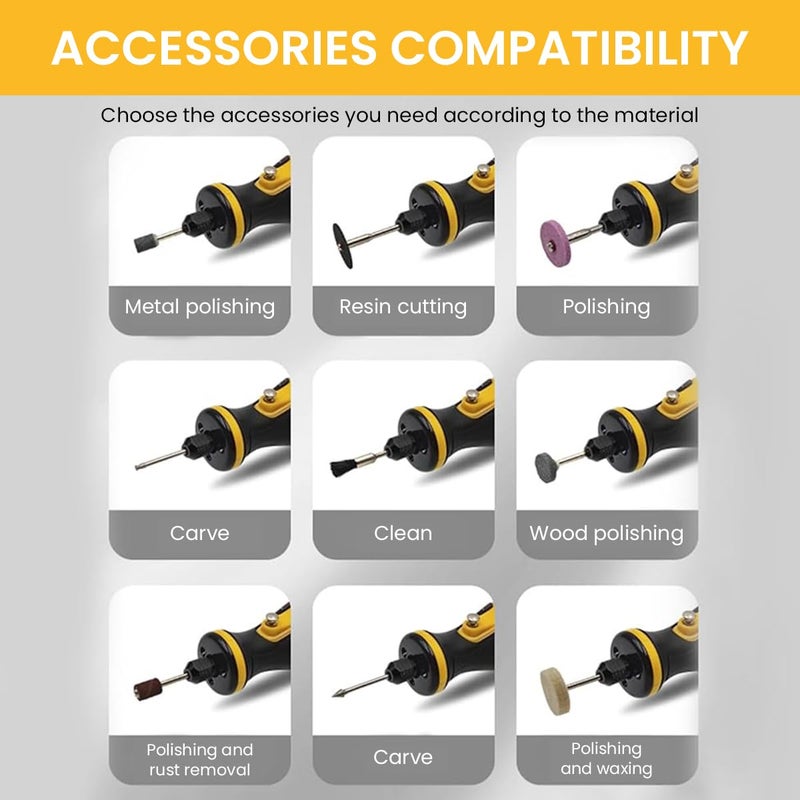 Serplex طقم قلم النقش الكهربائي ® مع 58 قطعة ملحقات، آلة حفر لاسلكية 7.2 فولت، 5 سرعات متغيرة 8000-28000 دورة في الدقيقة، قلم نقش LED قابل لإعادة الشحن بسعة 1100 مللي أمبير للخشب، الحجر، المعدن، والمجوهرات - Image 5