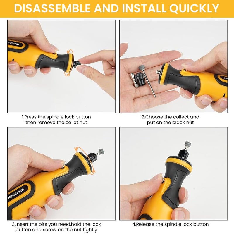 Serplex طقم قلم النقش الكهربائي ® مع 58 قطعة ملحقات، آلة حفر لاسلكية 7.2 فولت، 5 سرعات متغيرة 8000-28000 دورة في الدقيقة، قلم نقش LED قابل لإعادة الشحن بسعة 1100 مللي أمبير للخشب، الحجر، المعدن، والمجوهرات - Image 4