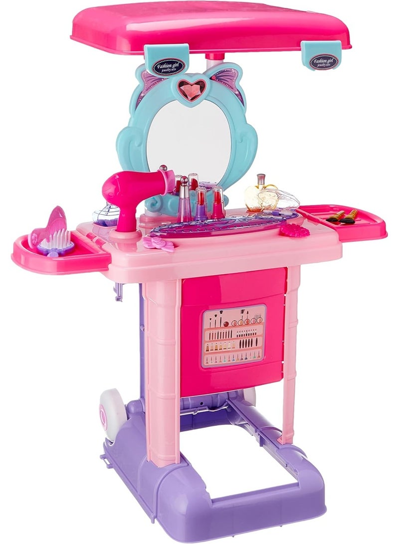 3 In 1 Ornaments Suitcase Makeup Table for Toddler Girls Vanity & Suitcase Set with Fashion Accessories Pretend Play Travel Suitcase Fashion Beauty Set for Girls  - Image 3