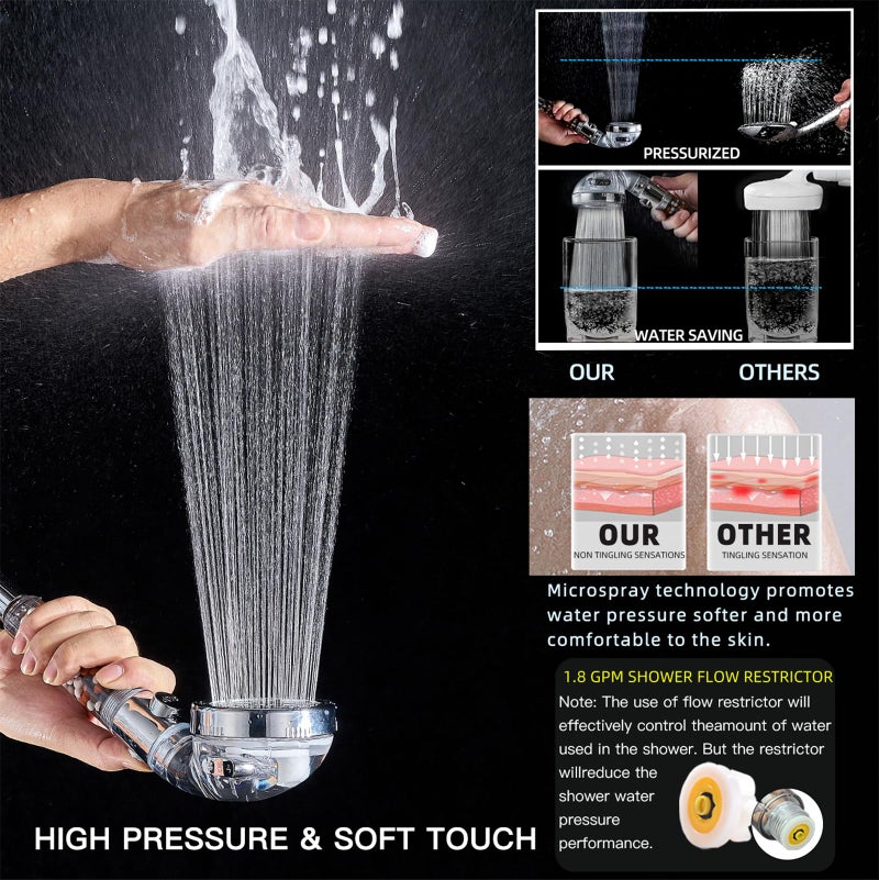PumodTec Filtered Shower Head with Handheld - High Pressure ShowerHead with Filters for Hard Water - Reduces Dry Itchy Skin, Easy Instal, 4 Modes, Water Saving, Durable, Detachable anti blocking - Image 3