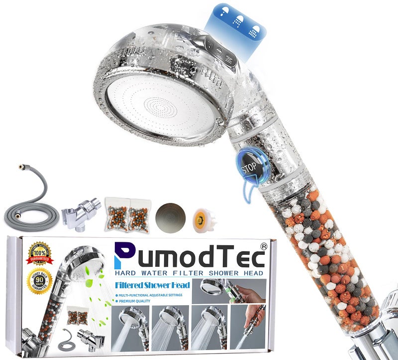 PumodTec Filtered Shower Head with Handheld - High Pressure ShowerHead with Filters for Hard Water - Reduces Dry Itchy Skin, Easy Instal, 4 Modes, Water Saving, Durable, Detachable anti blocking - Image 1
