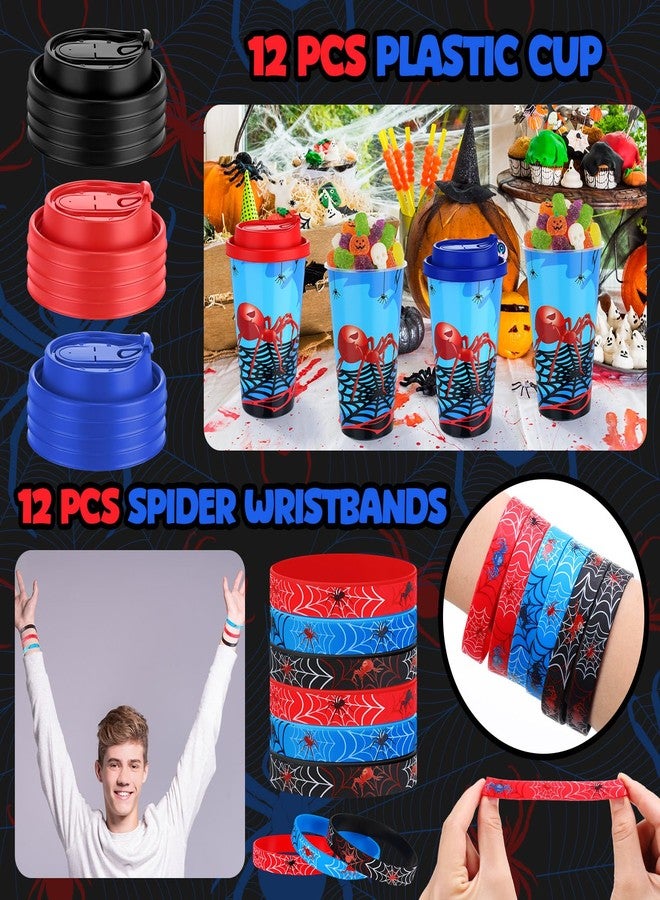 Potchen 48 Pcs Spider Party Favors Spiderweb Birthday Party Supplies Hero Decorations for Guests Including Drawstring Gift Bags Cups and Wristbands for Christmas Birthday Gift Favors - Image 4