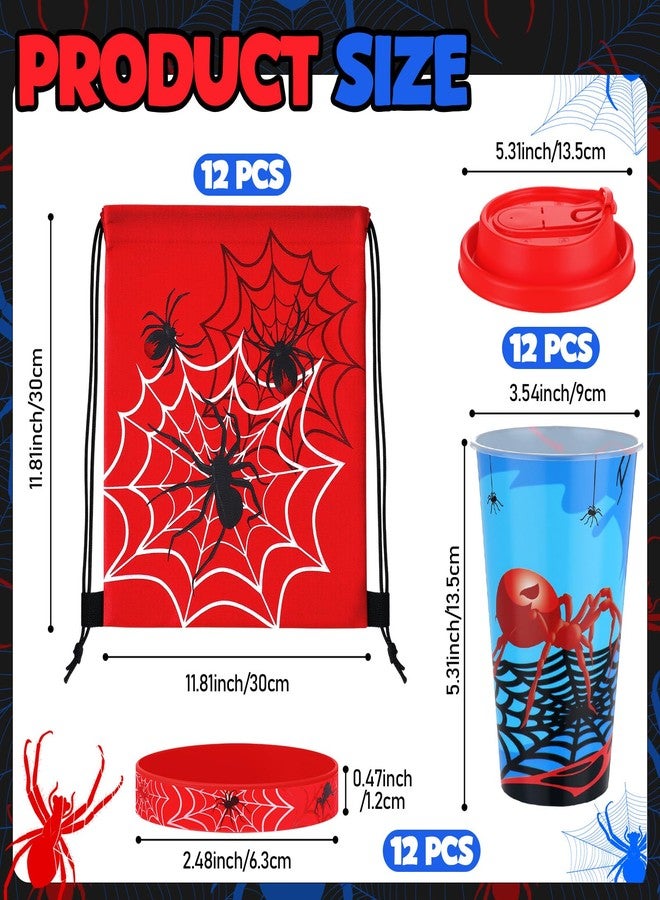 Potchen 48 Pcs Spider Party Favors Spiderweb Birthday Party Supplies Hero Decorations for Guests Including Drawstring Gift Bags Cups and Wristbands for Christmas Birthday Gift Favors - Image 3