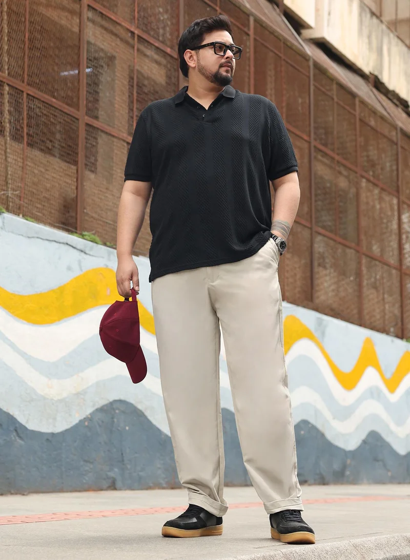 Instafab Plus  Instafab Plus Men Solid Pleated Tailored Trousers | Mid-Rise , Side-Elasticated Stretch | Button Closure , Straight Hem | Solid Plain | Woven Fabric For Casual & Office Wear | Cream White for Men | Best Price UAE