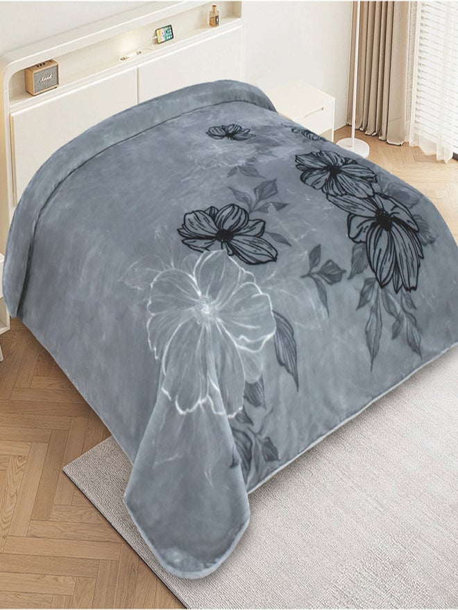 بطانية بطبعة كينغ Hiba 220X240 سم 625 جي اس ام - رمادي داكن