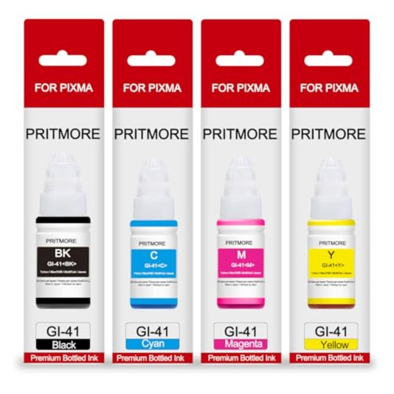 مجموعة حبر GI-41 لطابعات Canon PIXMA G1420/G2420/G2460/G3420/G3460: الصباغ الأسود، السماوي، الأرجواني، الأصفر؛ حزمة متعددة من 4 ألوان؛ ما يصل إلى 8000 صفحة - Image 1