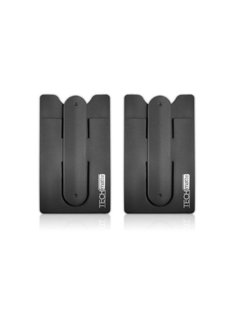 Phone Wallet-Stick On Card Holder and Money Clip with Built-in Phone Stand (2-Pack, Black)