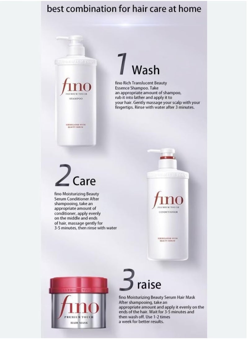 Fino Shiseido Fino Premium Touch Moist Shampoo, Conditioner & Hair Mask Set – Complete Deep Moisturizing and Repair Bundle for Dry, Damaged Hair, with Keratin-Enriched Nourishing Treatment  - Image 3