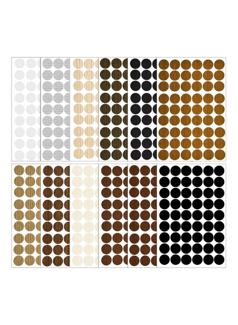 Y&D 648 Pieces Adhesive Screw Stickers, Hole Covers PVC Cover Caps 12 Colors Waterproof Wood Textured for Wall Cabinets Desk Screws Furniture Repairing (Classic Style) - Image 2