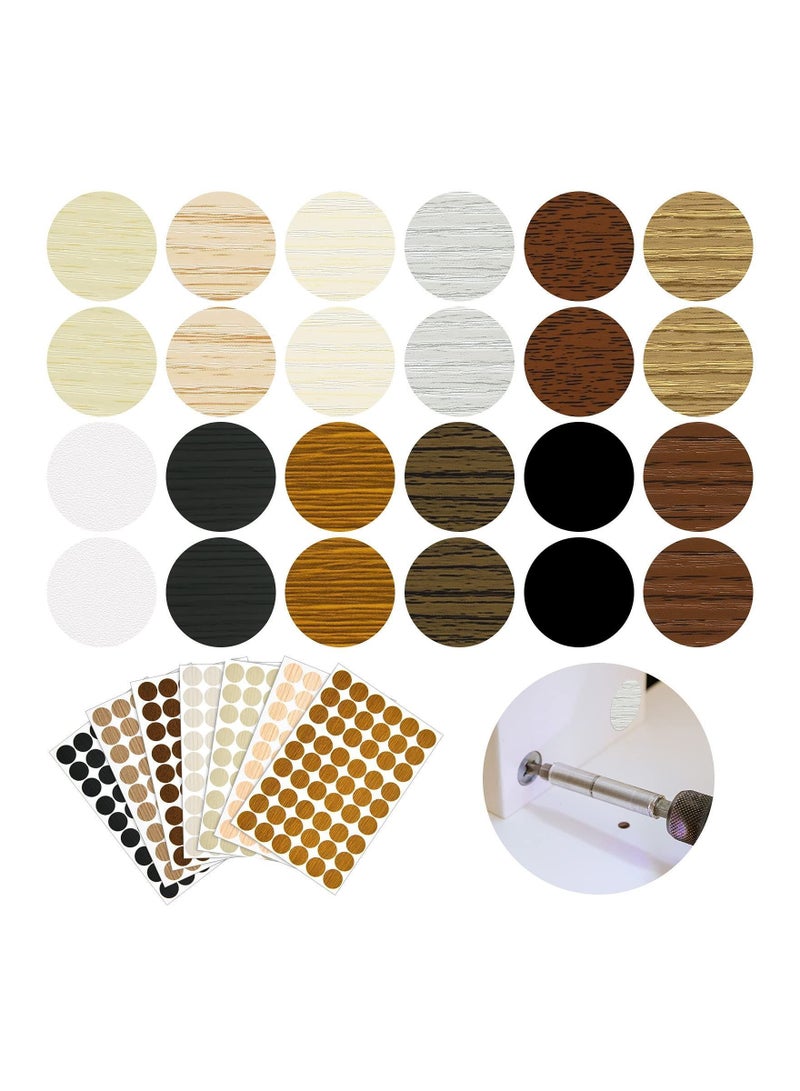 Y&D 648 Pieces Adhesive Screw Stickers, Hole Covers PVC Cover Caps 12 Colors Waterproof Wood Textured for Wall Cabinets Desk Screws Furniture Repairing (Classic Style) - Image 1