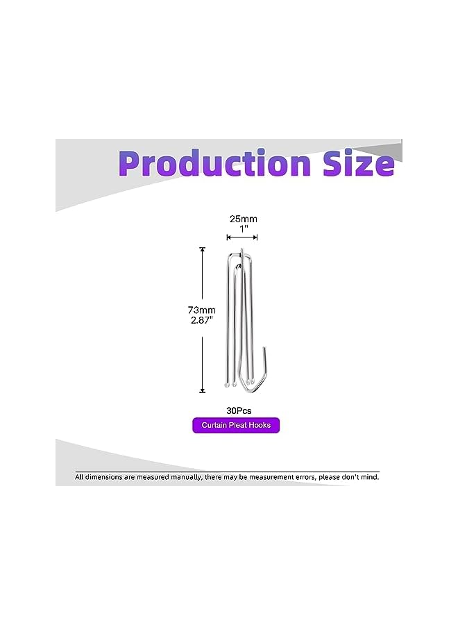 The Bros 30Pcs Silver Stainless Steel Curtain Pleat Hooks,Drapery Hook and Pin for Pleated Drapes 4 Prongs Pinch Pleat Hook Clips, 4 End Curtains Hangers for Window Curtain, Door, Bathroom - Image 2