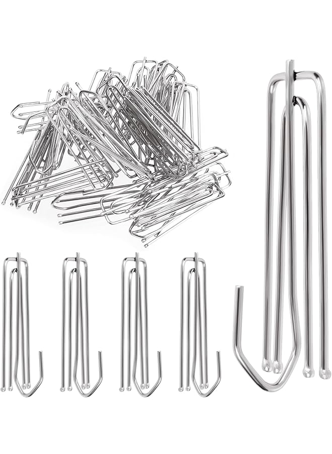 The Bros 30Pcs Silver Stainless Steel Curtain Pleat Hooks,Drapery Hook and Pin for Pleated Drapes 4 Prongs Pinch Pleat Hook Clips, 4 End Curtains Hangers for Window Curtain, Door, Bathroom - Image 1