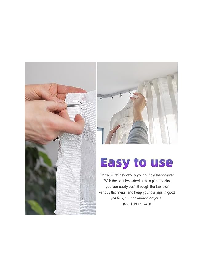 The Bros 30Pcs Silver Stainless Steel Curtain Pleat Hooks,Drapery Hook and Pin for Pleated Drapes 4 Prongs Pinch Pleat Hook Clips, 4 End Curtains Hangers for Window Curtain, Door, Bathroom - Image 4
