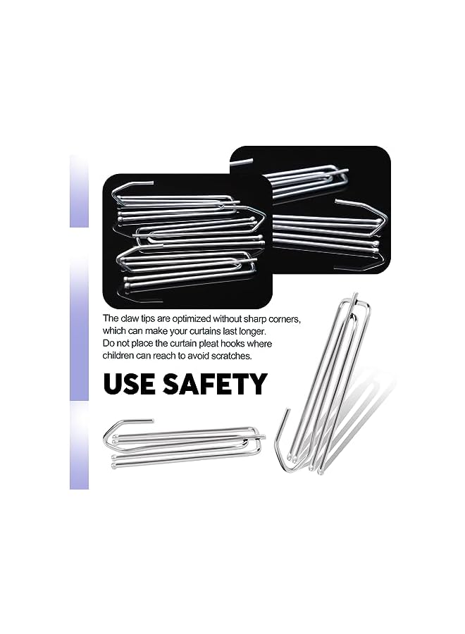The Bros 30Pcs Silver Stainless Steel Curtain Pleat Hooks,Drapery Hook and Pin for Pleated Drapes 4 Prongs Pinch Pleat Hook Clips, 4 End Curtains Hangers for Window Curtain, Door, Bathroom - Image 5