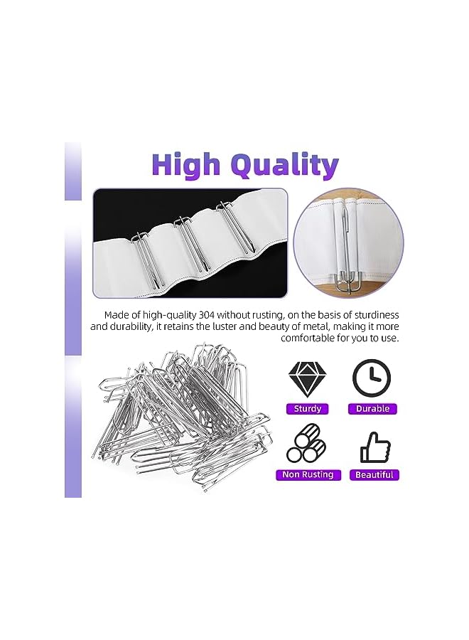 The Bros 30Pcs Silver Stainless Steel Curtain Pleat Hooks,Drapery Hook and Pin for Pleated Drapes 4 Prongs Pinch Pleat Hook Clips, 4 End Curtains Hangers for Window Curtain, Door, Bathroom - Image 3