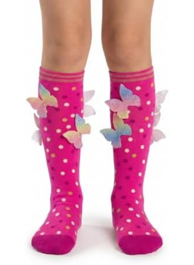 Glitters Funky 3D High Socks for Kids & Teens | Butterfly Polka Dot Knee-High Socks | Cute Cartoon Design | Soft Stretchable Fabric - Image 1