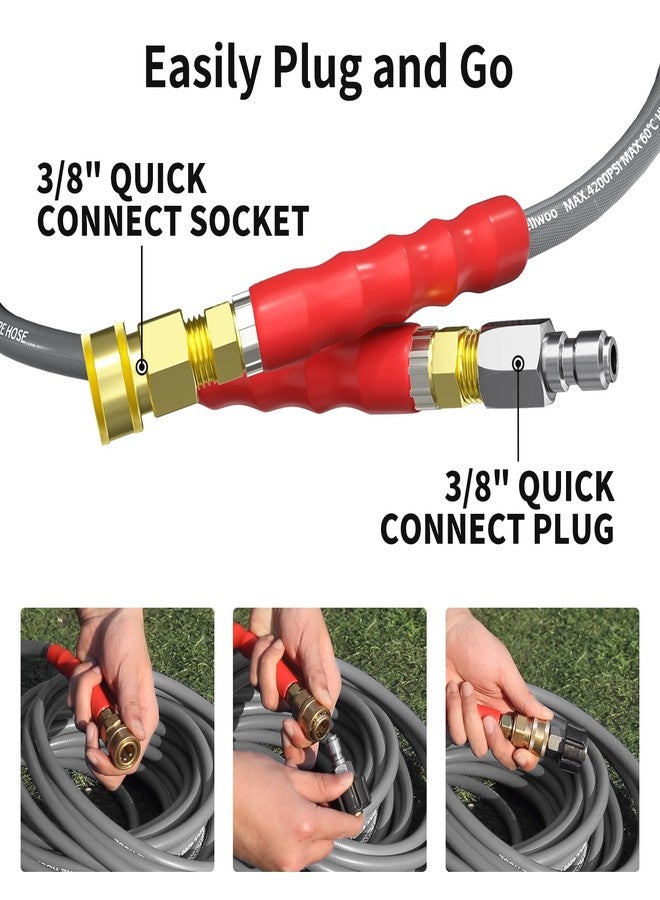 خرطوم غسيل الضغط من هيليوو، بطول 50 قدمًا، يتحمل ضغطًا يصل إلى 4200 رطل لكل بوصة مربعة، مصنوع من سلك مضفر، خرطوم تمديد عالي المتانة بقطر 1/4 بوصة، مرن ومقاوم للالتواء، خرطوم بديل شديد التحمل مع وصلة سريعة 3/8 بوصة - Image 5