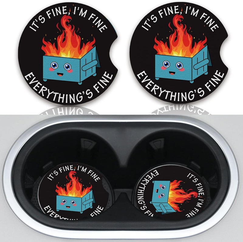 Adastrah 2 Pack Car Coasters for Drinks Absorbent,2 Pack Cup Holders,2.75" Car Interior Waterproof Coasters,Auto Accessories for Women & Men,Fire Dumpster It's Fine I'm FineEvervthing - Image 3
