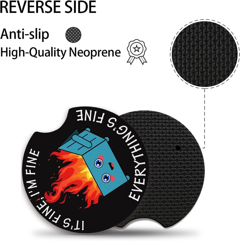 Adastrah 2 Pack Car Coasters for Drinks Absorbent,2 Pack Cup Holders,2.75" Car Interior Waterproof Coasters,Auto Accessories for Women & Men,Fire Dumpster It's Fine I'm FineEvervthing - Image 5