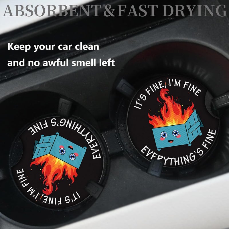 Adastrah 2 Pack Car Coasters for Drinks Absorbent,2 Pack Cup Holders,2.75" Car Interior Waterproof Coasters,Auto Accessories for Women & Men,Fire Dumpster It's Fine I'm FineEvervthing - Image 2