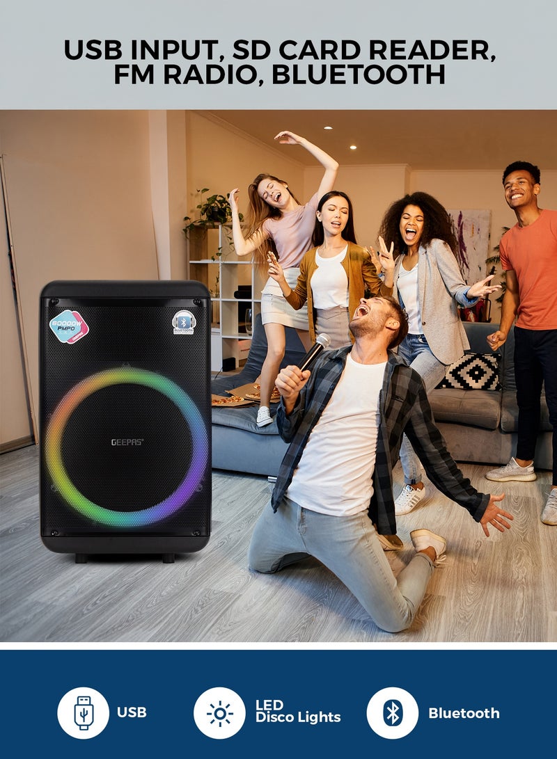 GEEPAS Rechargeable and Professional Trolley Speaker| Bluetooth, TWS Function and FM Radio Includes a Wireless Microphone Remote Control | 60000W PMPO Recording Function, LED Light and LED Display | 2 Years Warranty - Image 2