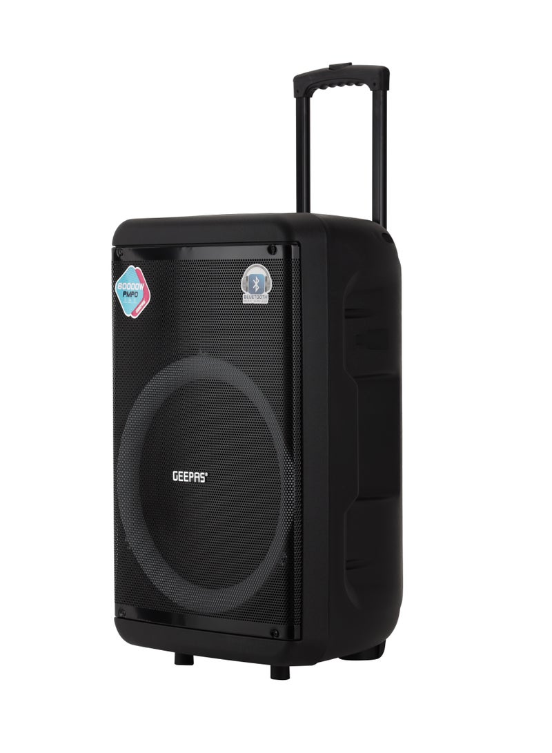 GEEPAS Rechargeable and Professional Trolley Speaker| Bluetooth, TWS Function and FM Radio Includes a Wireless Microphone Remote Control | 60000W PMPO Recording Function, LED Light and LED Display | 2 Years Warranty  - Image 1
