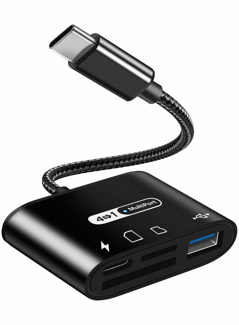 SOLARAE USB C to SD Card Reader, 4 in 1 Type C Micro SD TF Card Reader with USB C Charging Port USB C to USB Camera Memory Card Reader Adapter for MacBook Pro iPad Pro Galaxy S22/S21 and More USB C Devices - Image 1