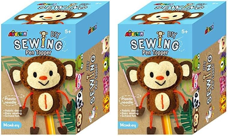 Sewing Pen Topper - Monkey | DIY Pen Topper Friend Sewing Kit - Hours of Entertainment & Creativity | Tools & Instructions Included, Easy and Fun Activity for Kids + (Pack of 2)