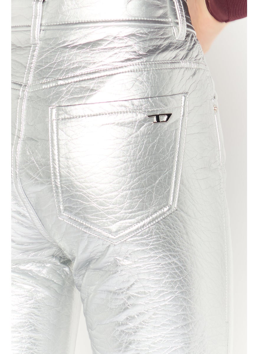 DIESEL - Women Regular Fit Solid Straight Leg Pants, Silver - Image 1