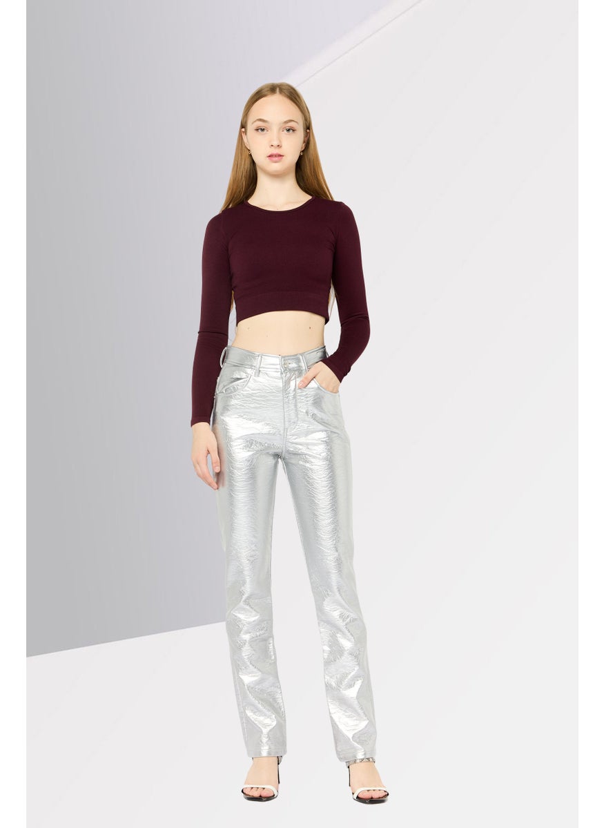 DIESEL - Women Regular Fit Solid Straight Leg Pants, Silver - Image 1