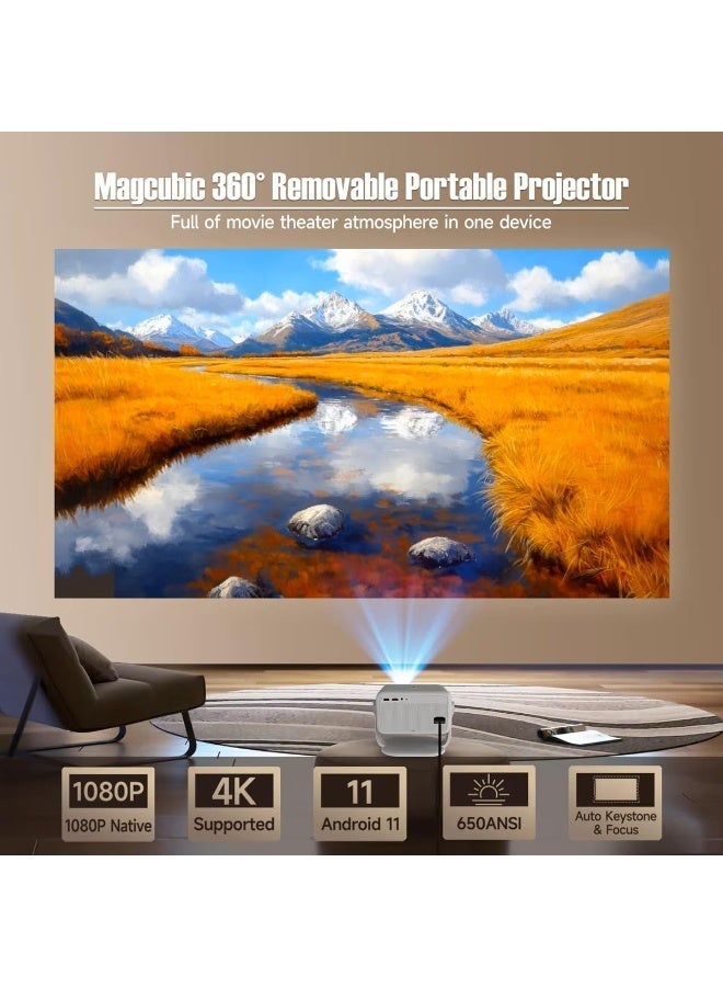 Magcubic L018 Projector, 1080P Native, 650 ANSI,AutoFocus/Keystone, WiFi 6 BT5.4, 360° Adjustable Smart Projector for Home/Outdoor Movies - Image 3