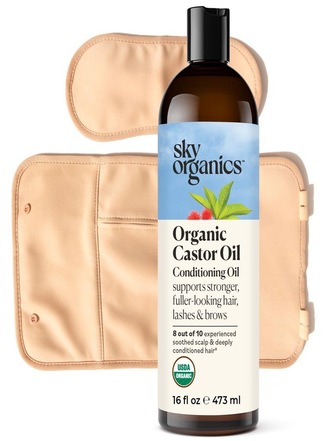 Sky Organics زيت الخروع من سكاي أورغانيكس 16 أونصة مع لفائف | عبوة زيت خروع عضوي قابلة لإعادة الاستخدام لتعزيز صحة الجسم، وتشجيع الراحة والاسترخاء | أحزمة مرنة قابلة للتعديل من القطن متينة وسهلة الاستخدام - Image 1